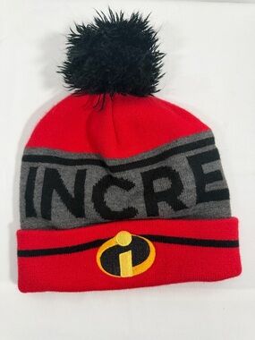 Incredibles Red & Gray Kids Pom Beanie